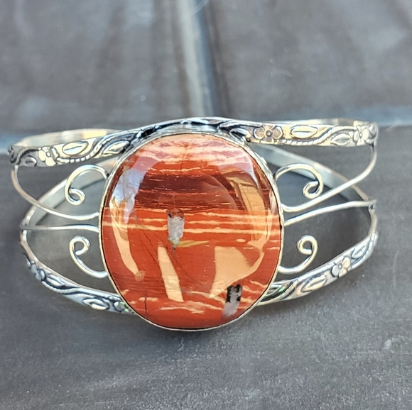 New Red Jasper 925 Silver Cuff Bracelet. - Picture 11 of 11